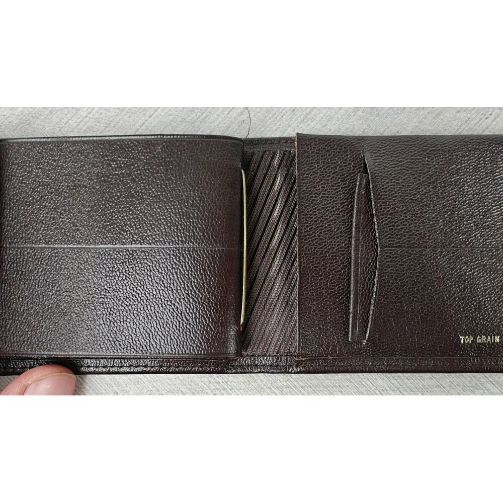 Vintage New Top Grain Cowhide Mens Bifold Wallet Brown Genuine Leather